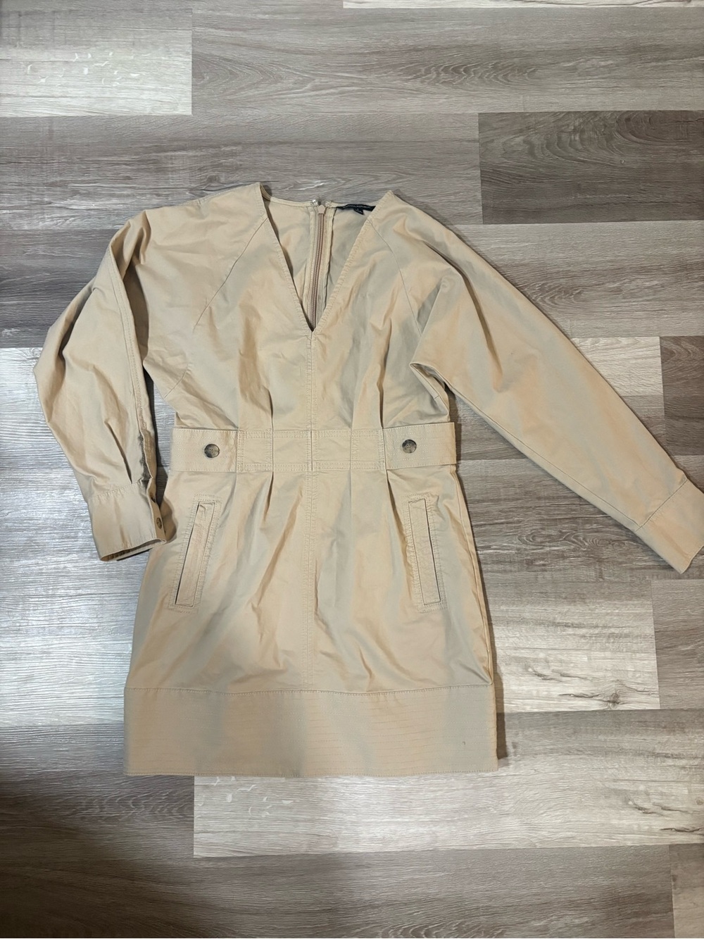 Banana Republic Khaki Long Sleeve V-Neck sheath Dress